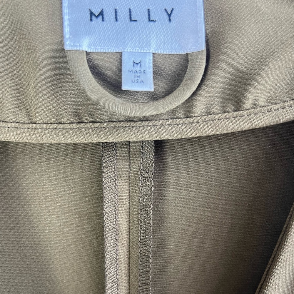 Milly Olive Green Batwing Cocoon Tie Waist Kimono Cocktail Dress Size Medium - Picture 8 of 11